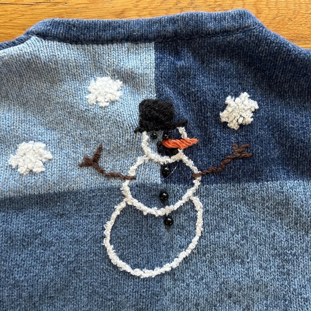 Breckenridge Snowman Cardigan Womens Size Large Vintage Blue Applique - Picture 10 of 10